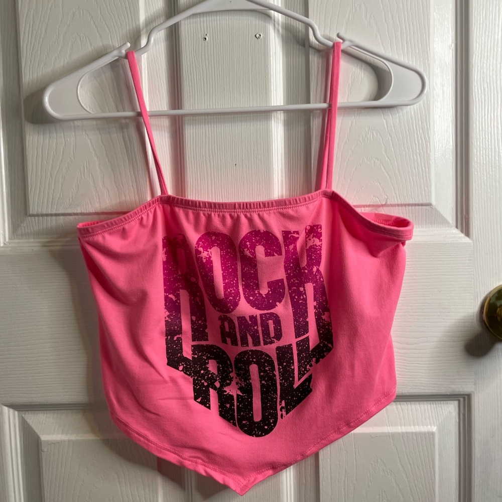 Rock and Roll Pink Graphic crop Top:size large